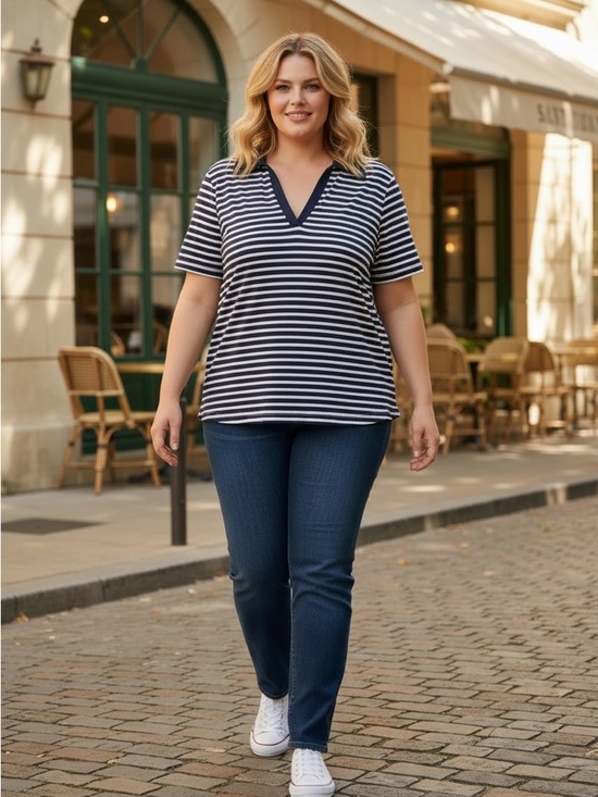 Ava & Viv Tops - Ava & Viv Navy and White Striped V-Neck 2x top